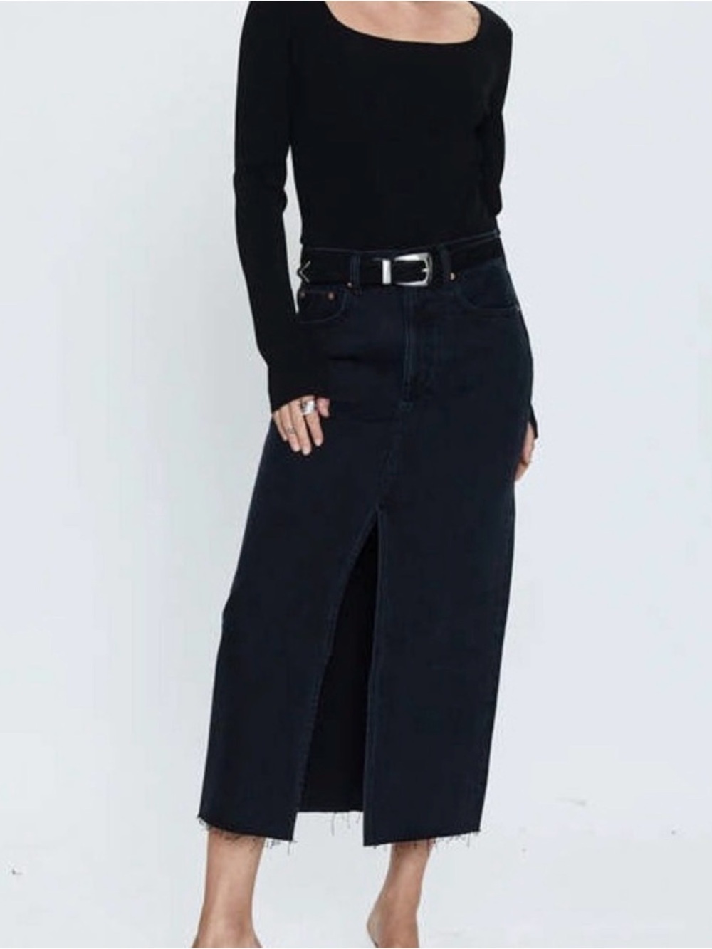 Pistola Alice High Rise Midi Skirt in Black Denim - Size 30